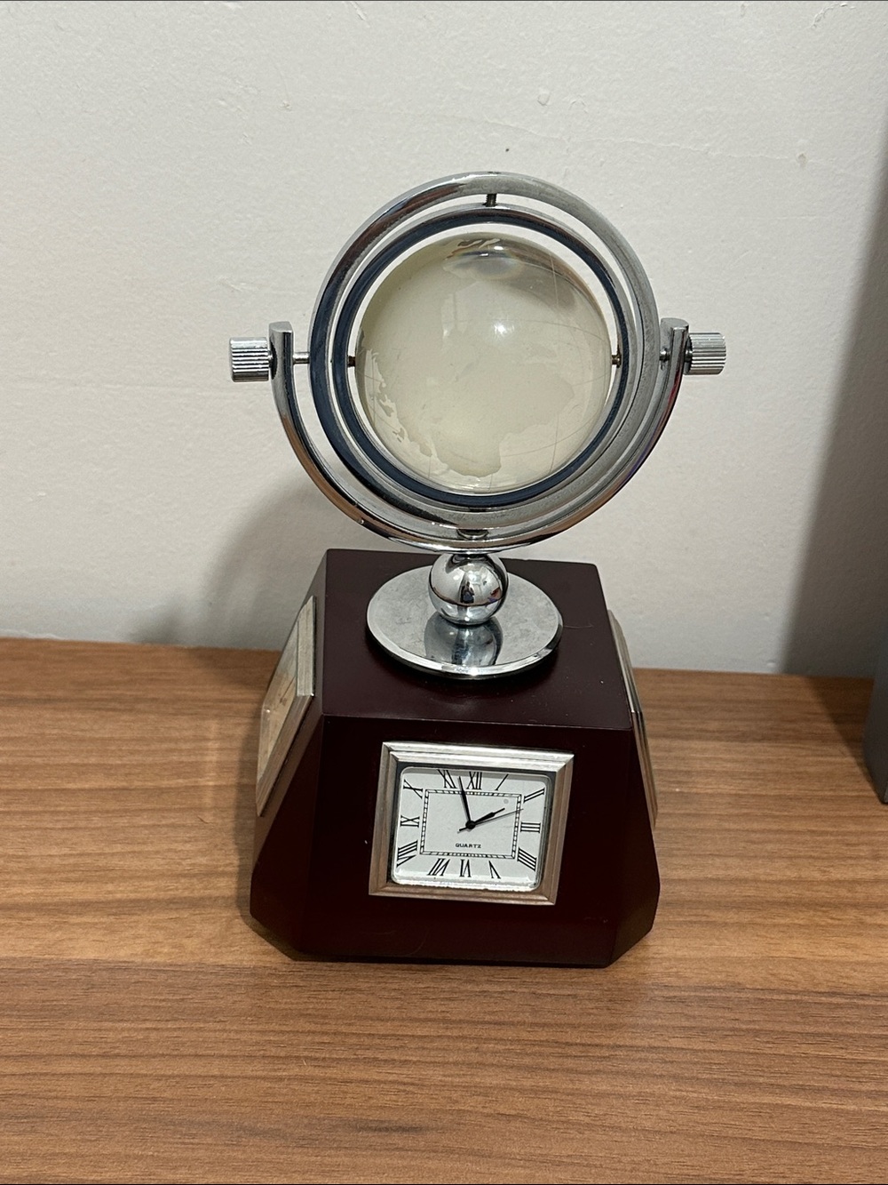 Decorative Globe Clock Accent in Brown and Silver